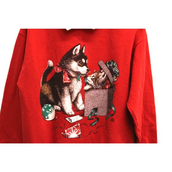Vintage Puppy Dog Kitten Christmas Sweatshirt Medium - Picture 2 of 7